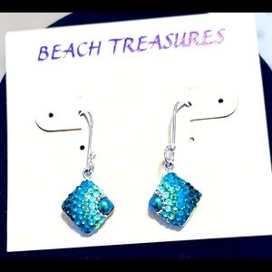 Ombre turqoise crystal Dangle Sterling Silver Earrings NWT